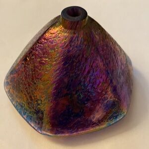 THE GLASS EYE SEATTLE Studio Dichroic Mosiac Art Glass Pyramid Oil Lamp Base 4"